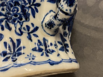 A Chinese blue and white moulded bamboo-shaped teapot and cover, Kangxi